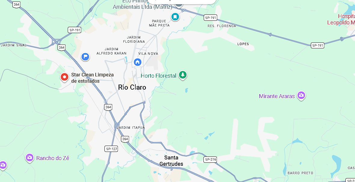 Área atendida para limpeza e higienização de tapetes e carpetes em Rio Claro, São Paulo
